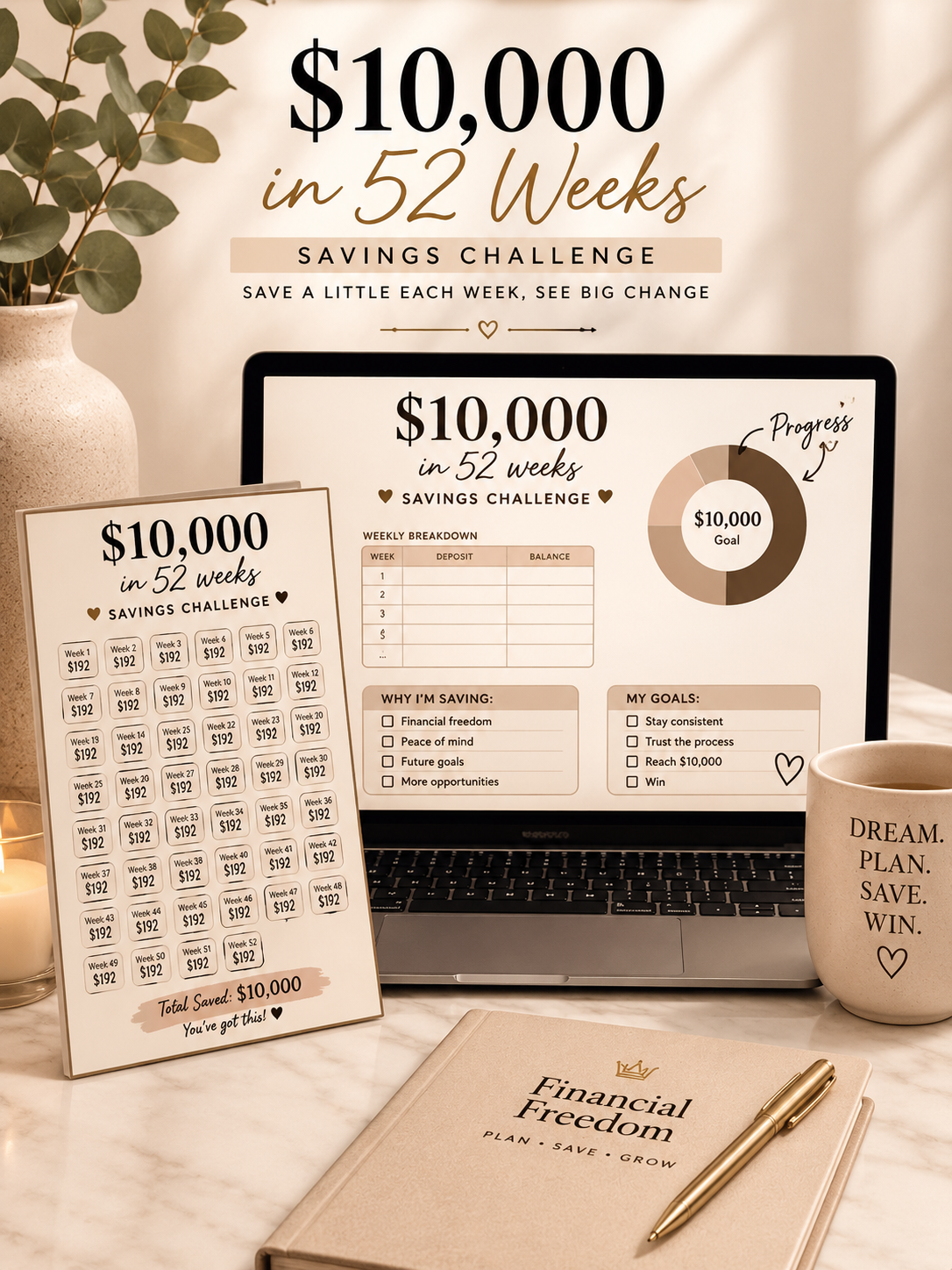 10K Savings Challenge | Printable Savings Tracker